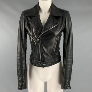 BALENCIAGA Size 4 Black Leather Lamb Skin Motorcycle Jacket